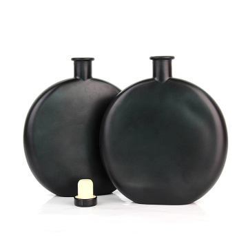 flat moon shaped glass liquor bottles with cork stopper matte black liquor bottles 500ml